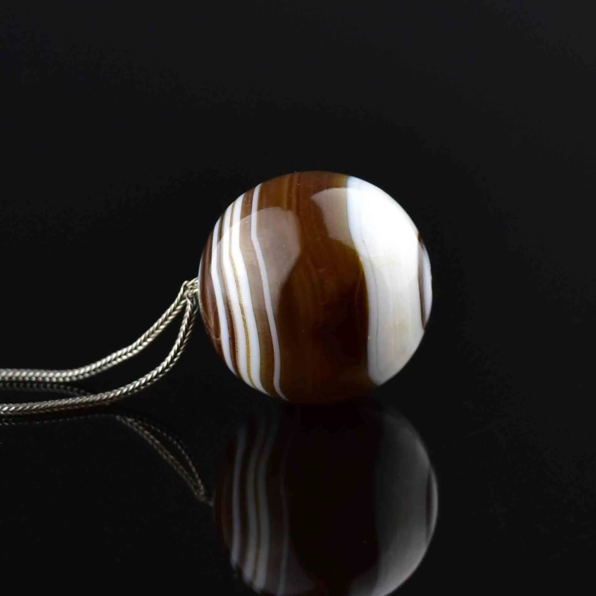 Silver Scottish Banded Agate Orb Pendant Necklace