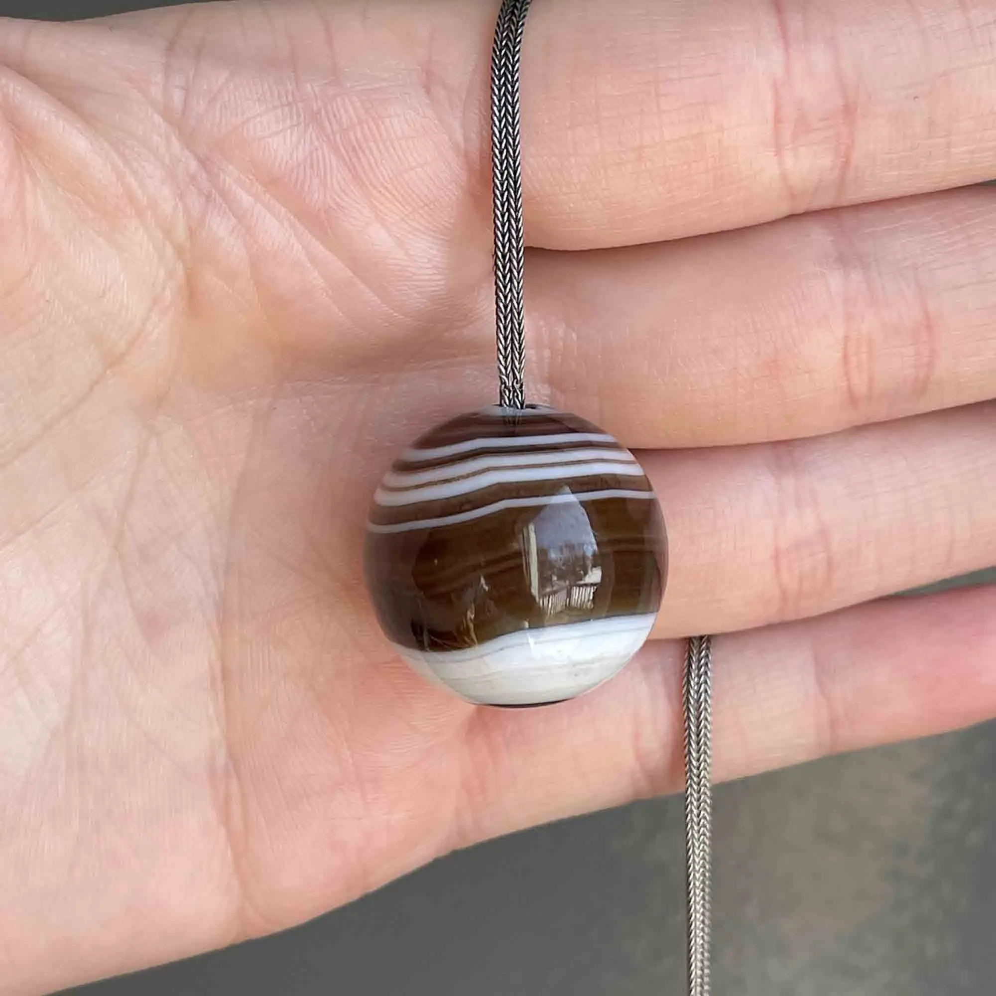 Silver Scottish Banded Agate Orb Pendant Necklace