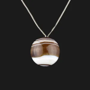 Silver Scottish Banded Agate Orb Pendant Necklace