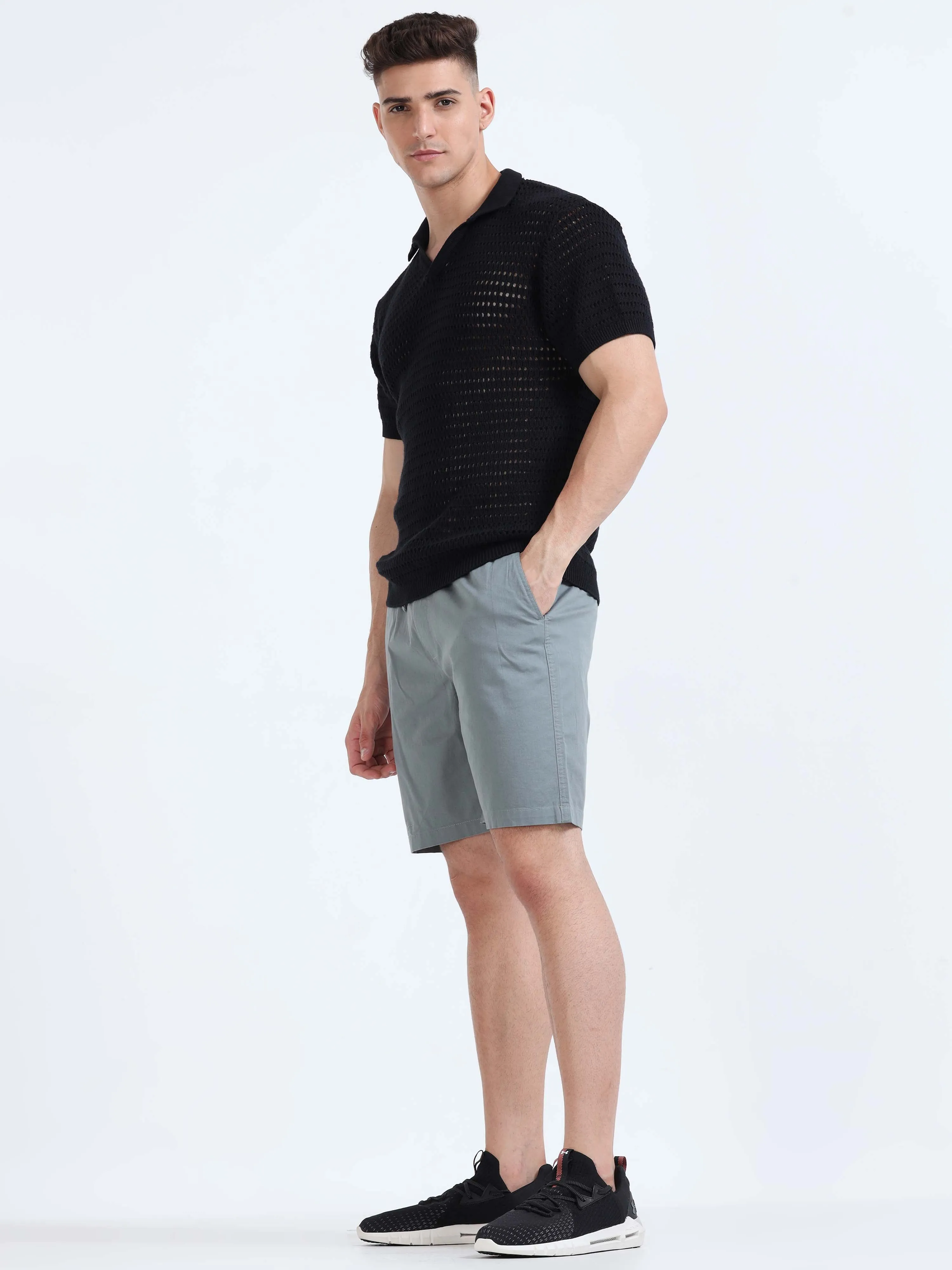 Soft Cotton Steel Grey Basic Shorts