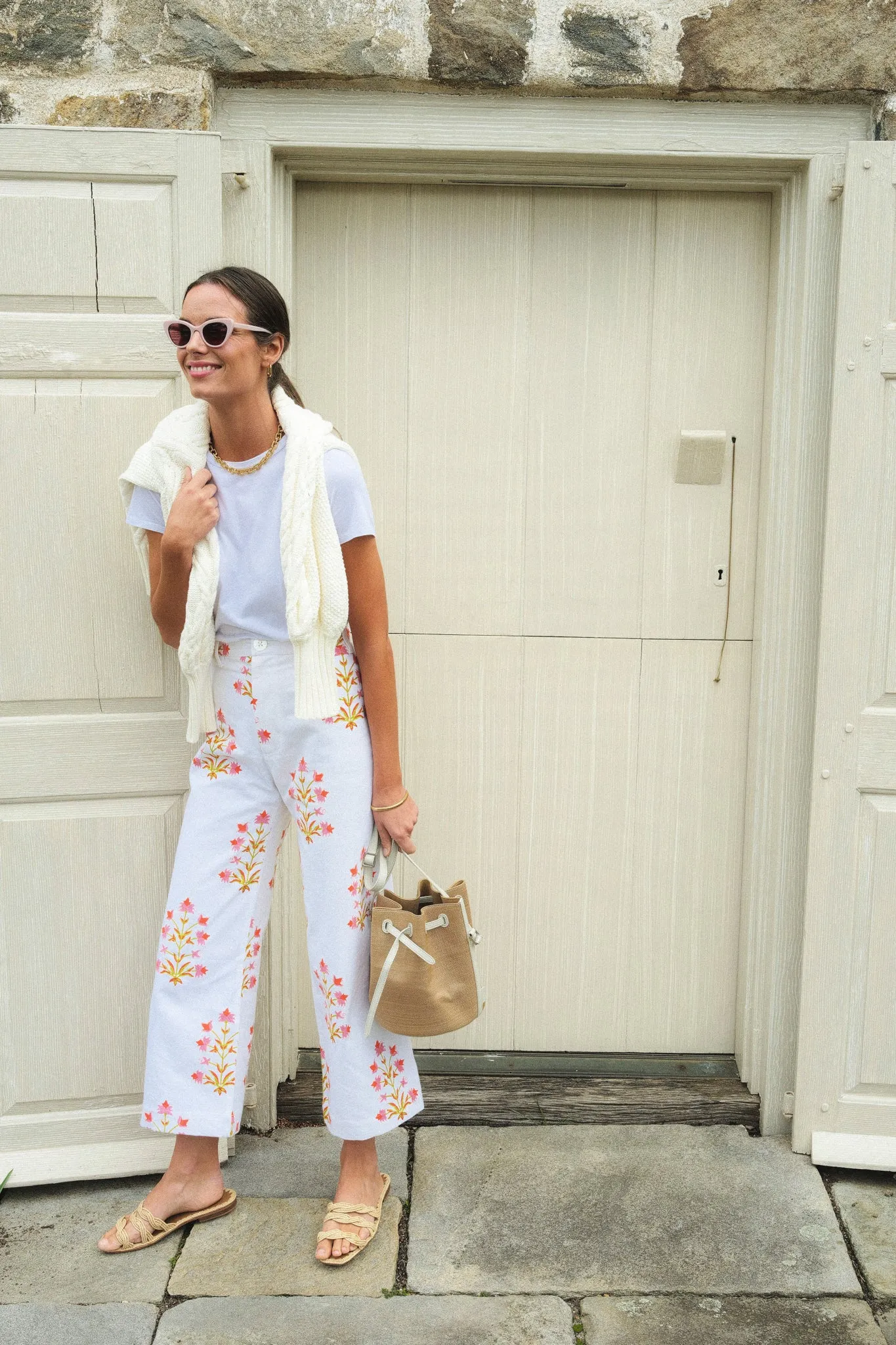 Soft Rose and Tangerine Lily Print Disco Pants