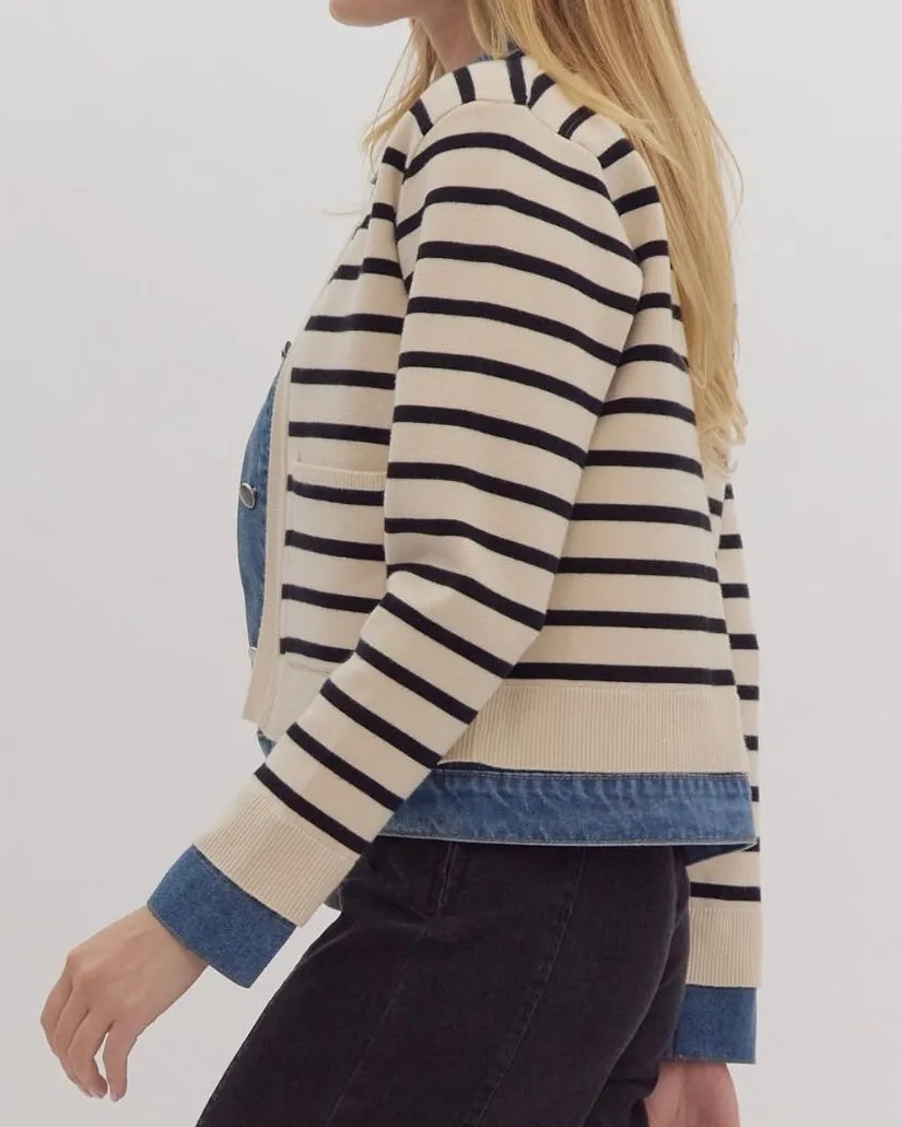 Striped Long Sleeve Sweater Cardigan