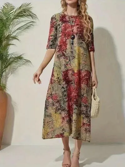 Stylish Printed Midi Dress - Half Sleeves for Comfort & Style