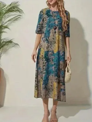 Stylish Printed Midi Dress - Half Sleeves for Comfort & Style