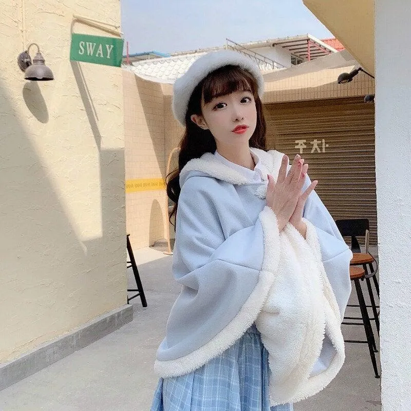 Sweet Heart Cloak with Cat Ear & Wings Hooded Cape Shawl Wrap Women's Cape Cute Shawl Lolita Autumn Fall Female Kawaii Harajuku