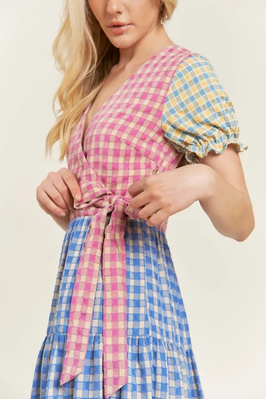 TEEK - PLUS SIZE MULTICOLOR BLOCK GINGHAM DRESS