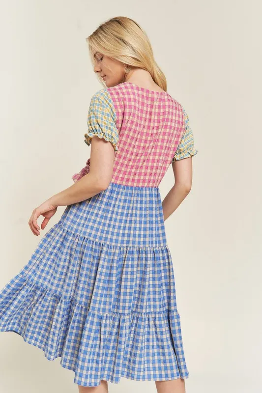 TEEK - PLUS SIZE MULTICOLOR BLOCK GINGHAM DRESS