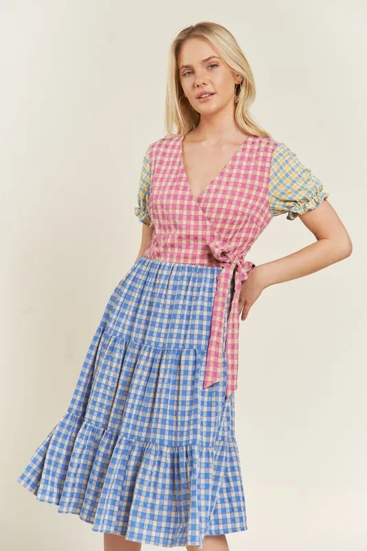 TEEK - PLUS SIZE MULTICOLOR BLOCK GINGHAM DRESS