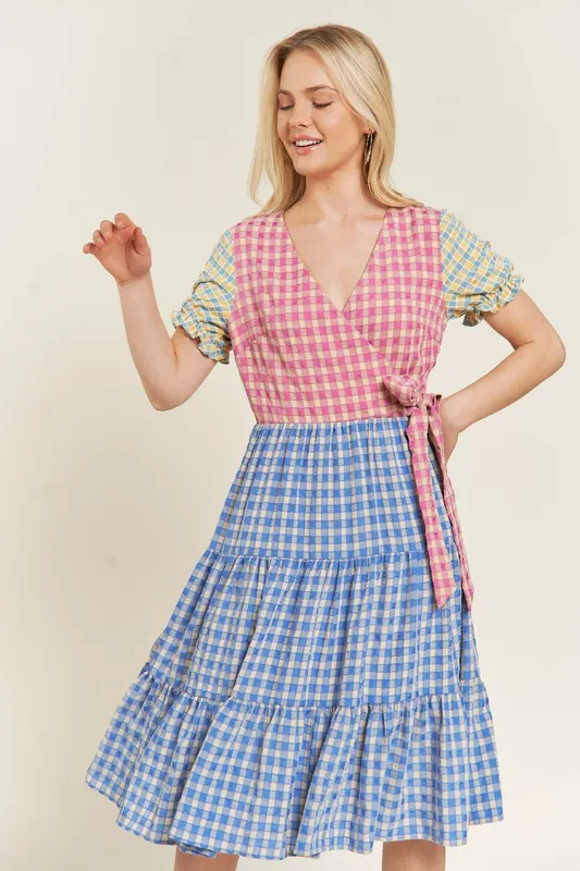 TEEK - PLUS SIZE MULTICOLOR BLOCK GINGHAM DRESS