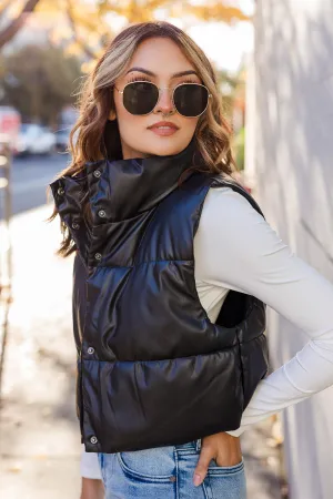 The Kind of Magic Black Faux Leather Puffer Vest