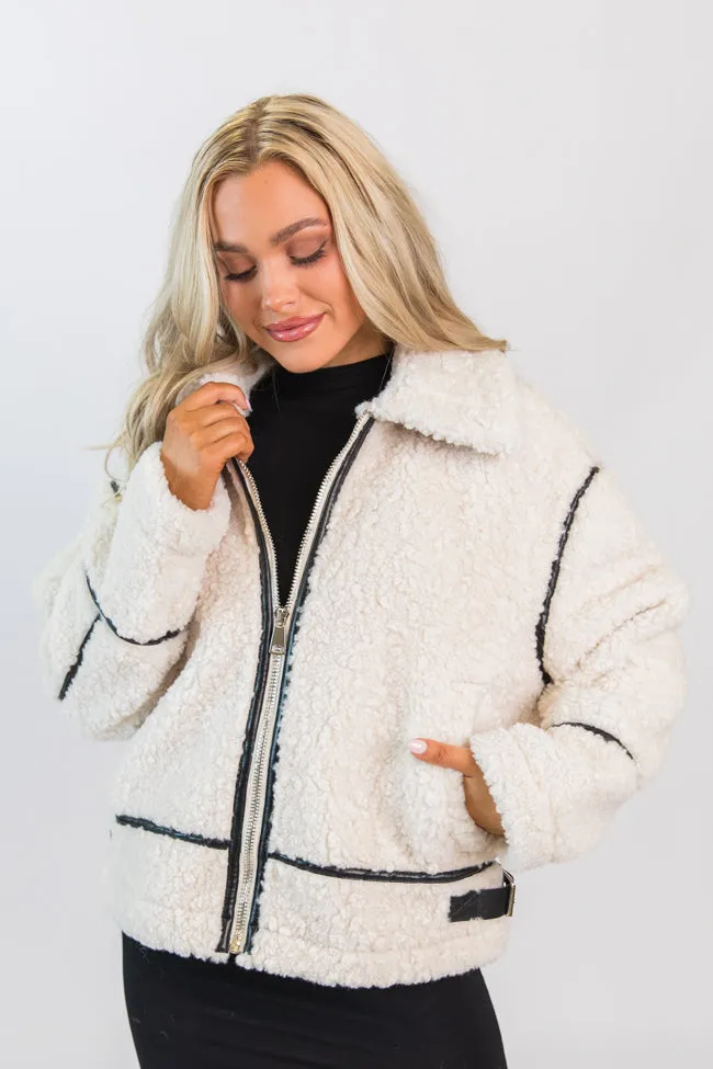 Under The Surface Cream and Black Sherpa Contrast Trim Jacket SALE