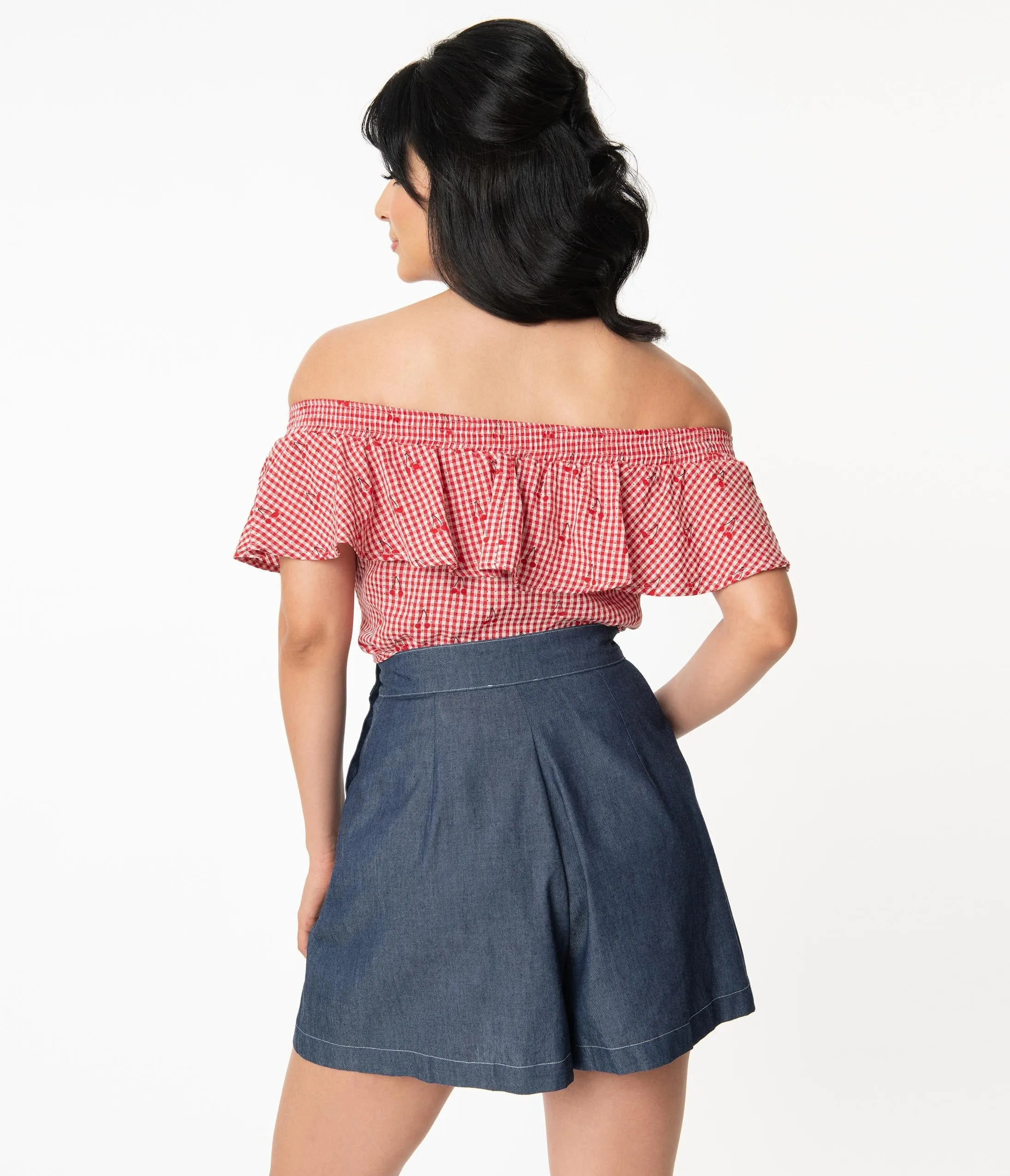 Unique Vintage Dark Blue Chambray Joyce Shorts