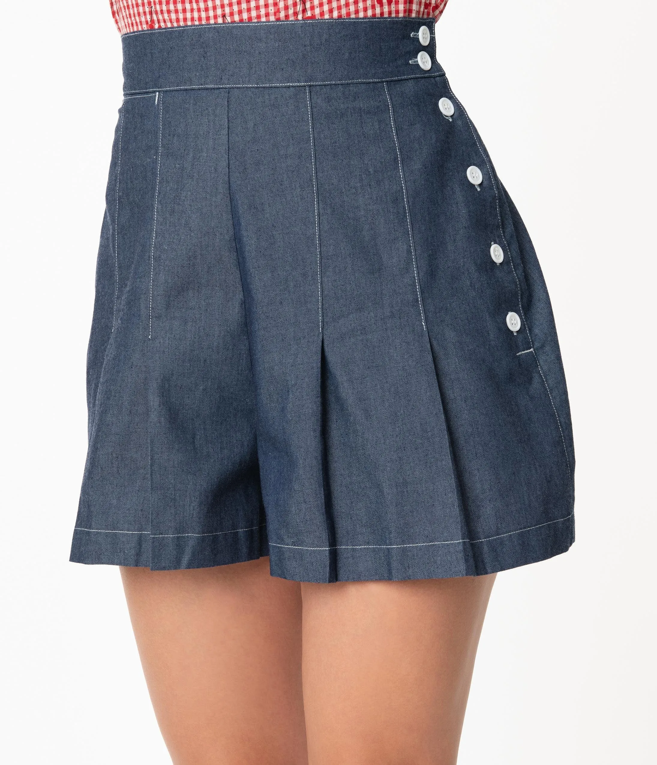 Unique Vintage Dark Blue Chambray Joyce Shorts