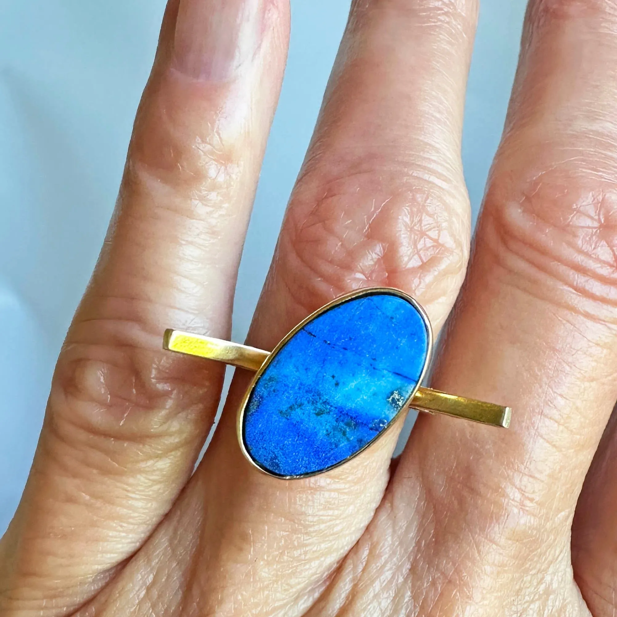 Unique Vintage Gold Filigree Lapis Lazuli Ring