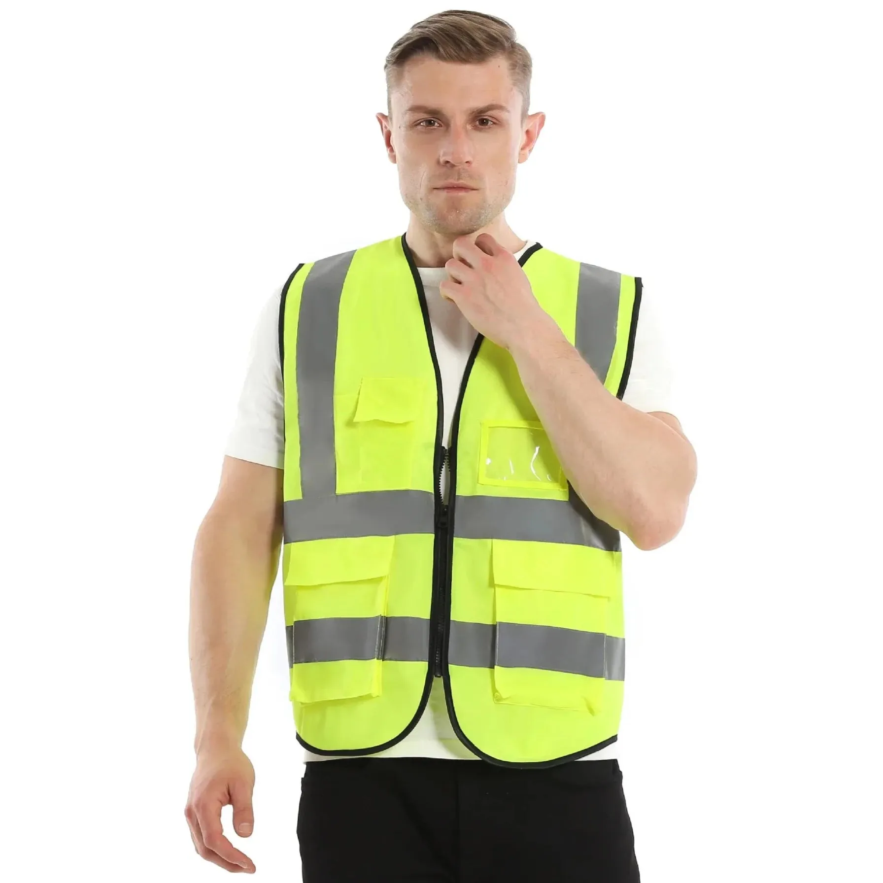 Unisex High Visibility Sleeveless Waistcoat with reflective stripes. Ideal for Security, Warehouse Workers, Cycling