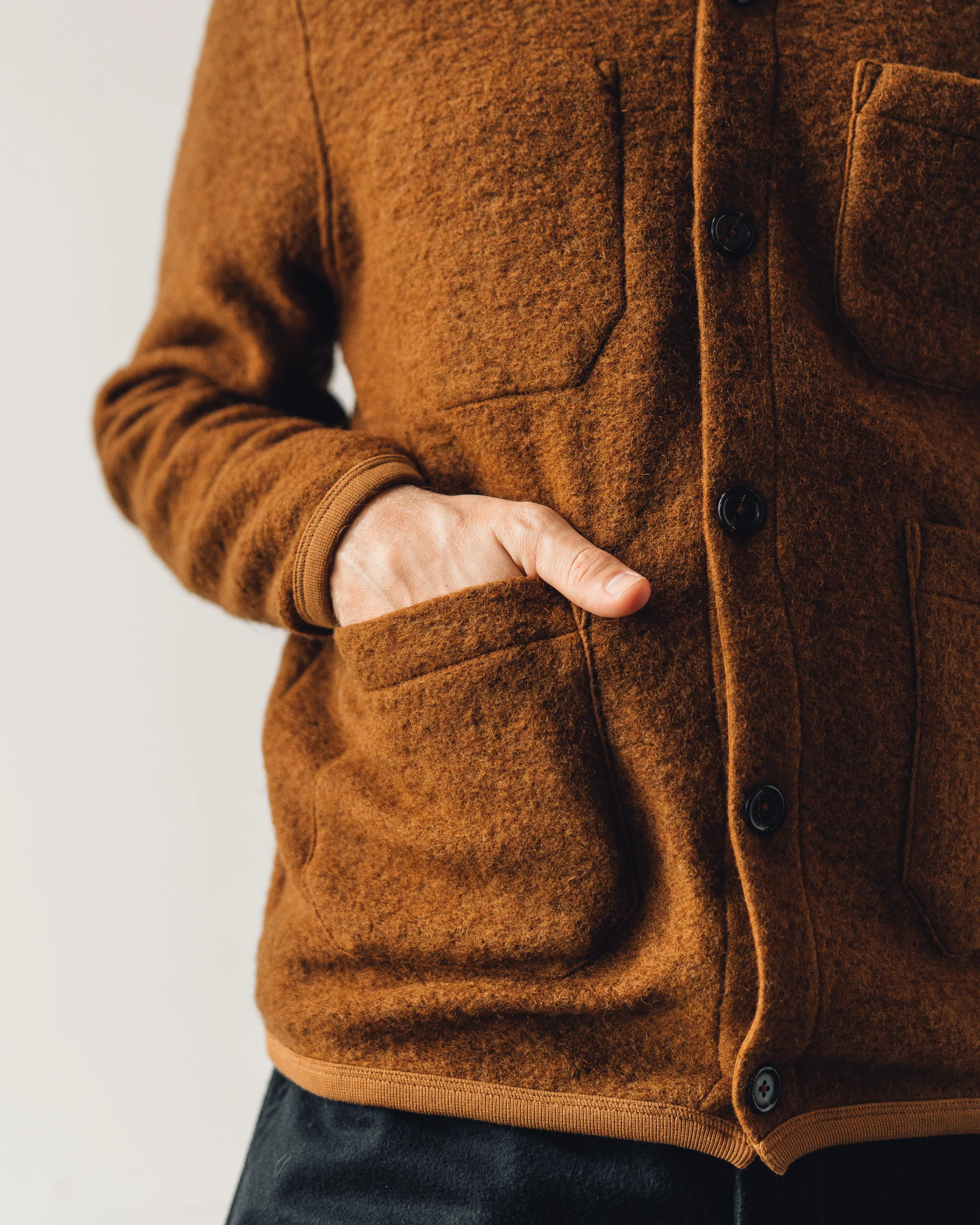 Universal Works Fleece Cardigan, Rust