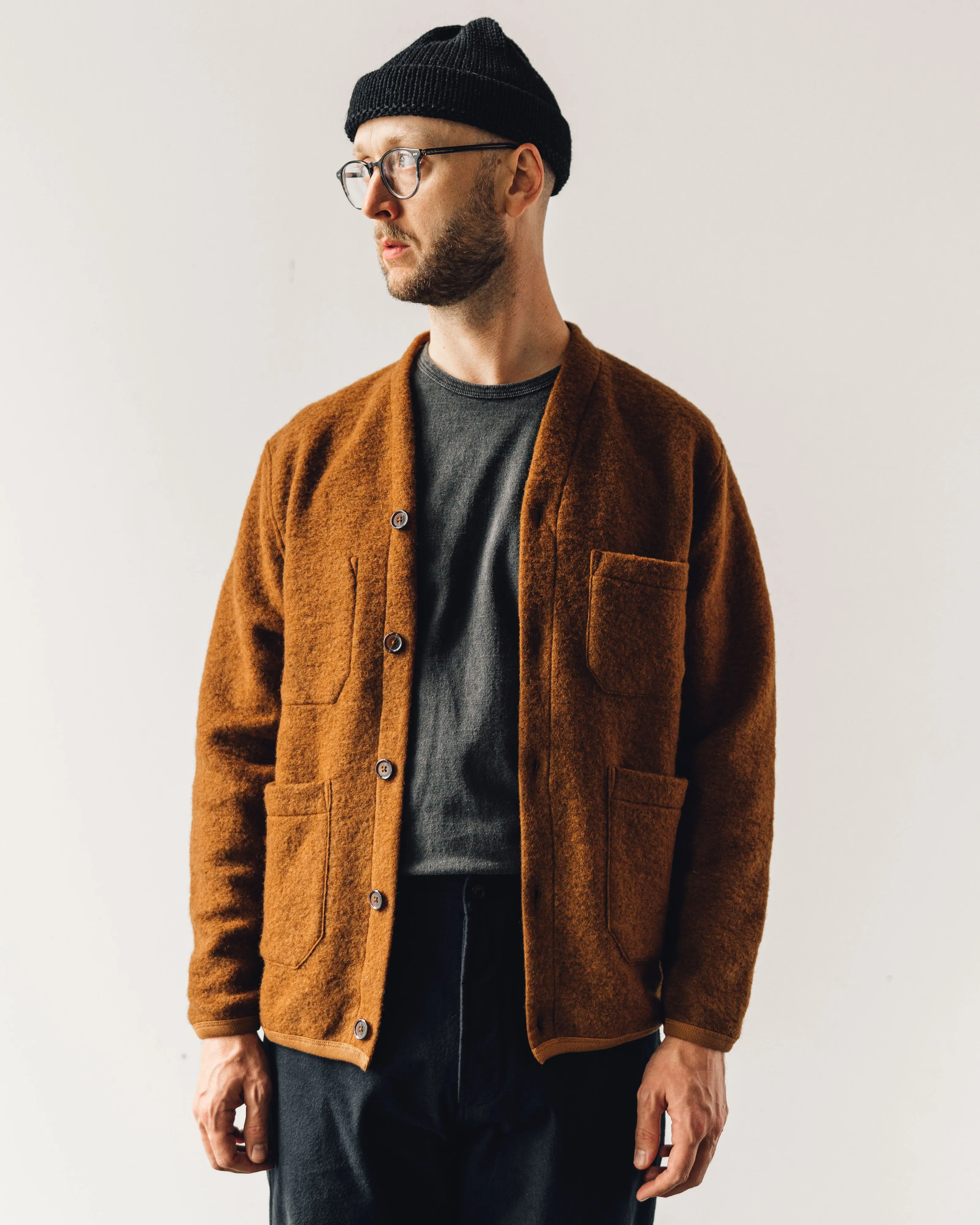 Universal Works Fleece Cardigan, Rust