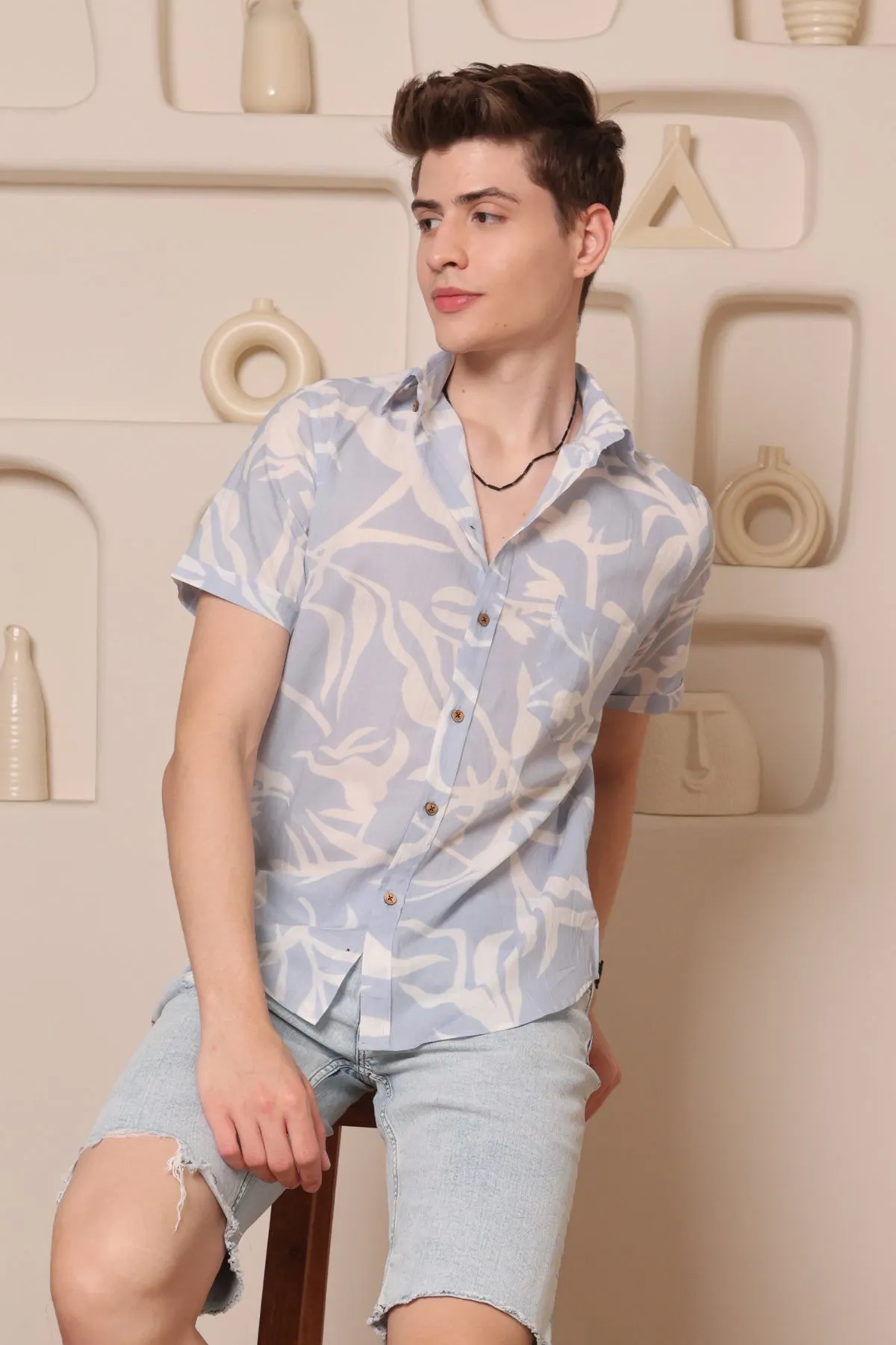 Vanilla Sky  print cotton shirt half sleeves | Style Matters