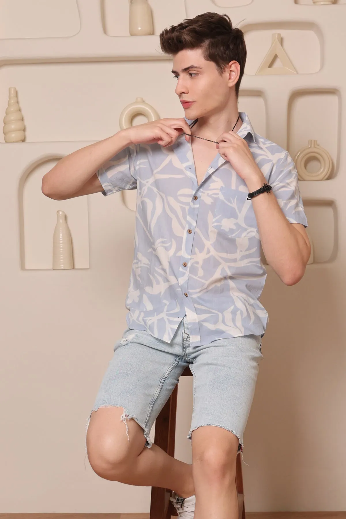 Vanilla Sky  print cotton shirt half sleeves | Style Matters