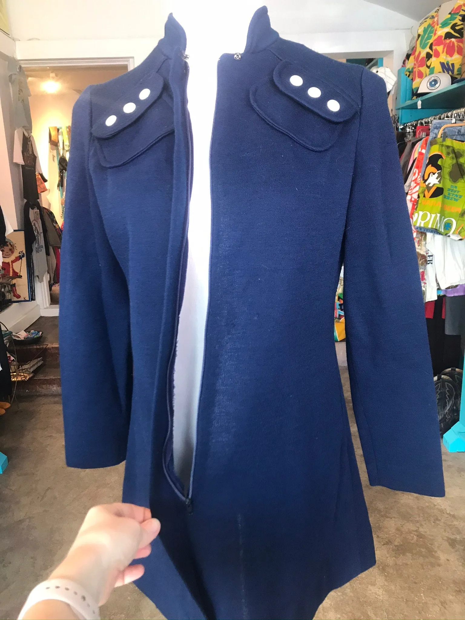 Vintage 1960's Mod Space Age Navy Blue White Button Jacket