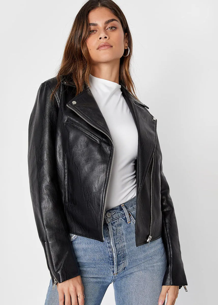 Wild Perfection Vegan Leather Moto Jacket - Black