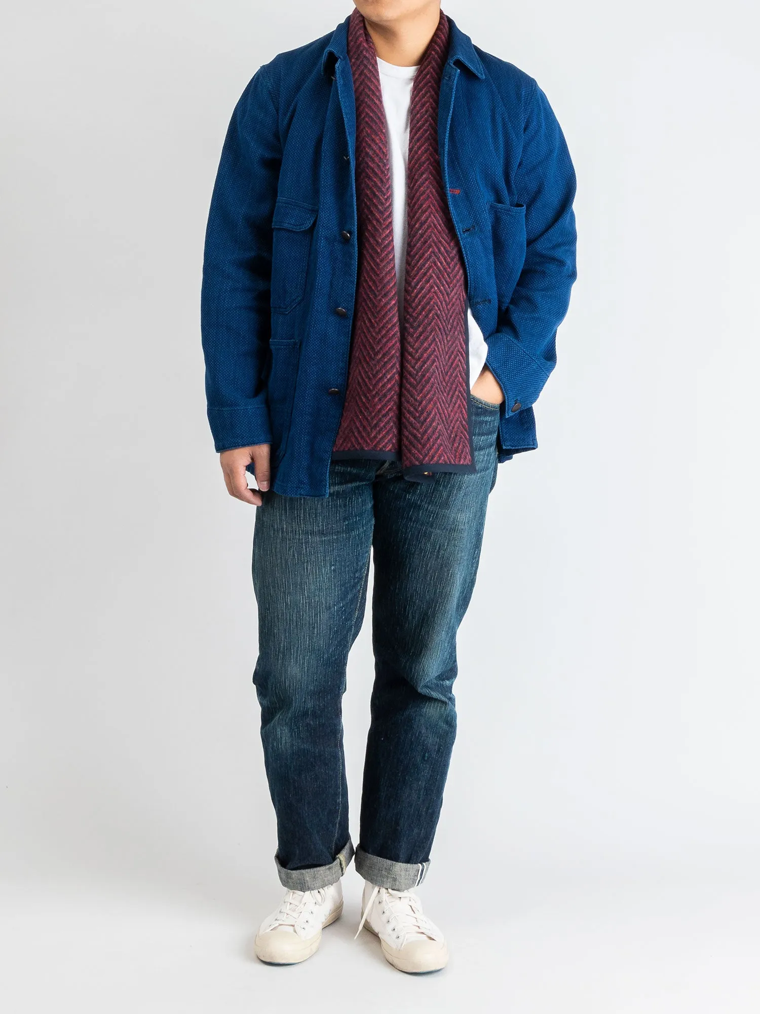 Yarn Dyed Sashiko Railroad Jacket in Indigo