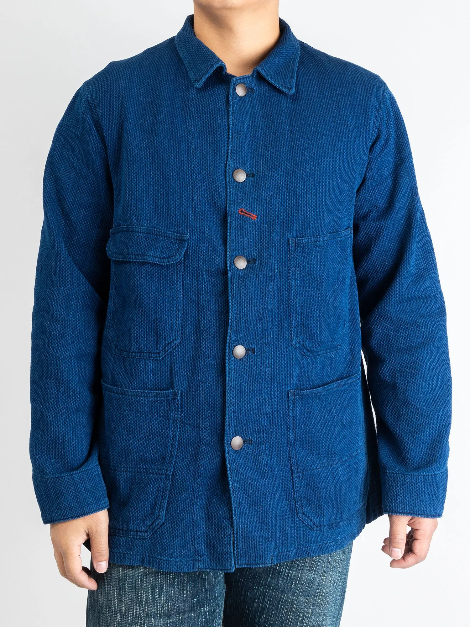 Yarn Dyed Sashiko Railroad Jacket in Indigo